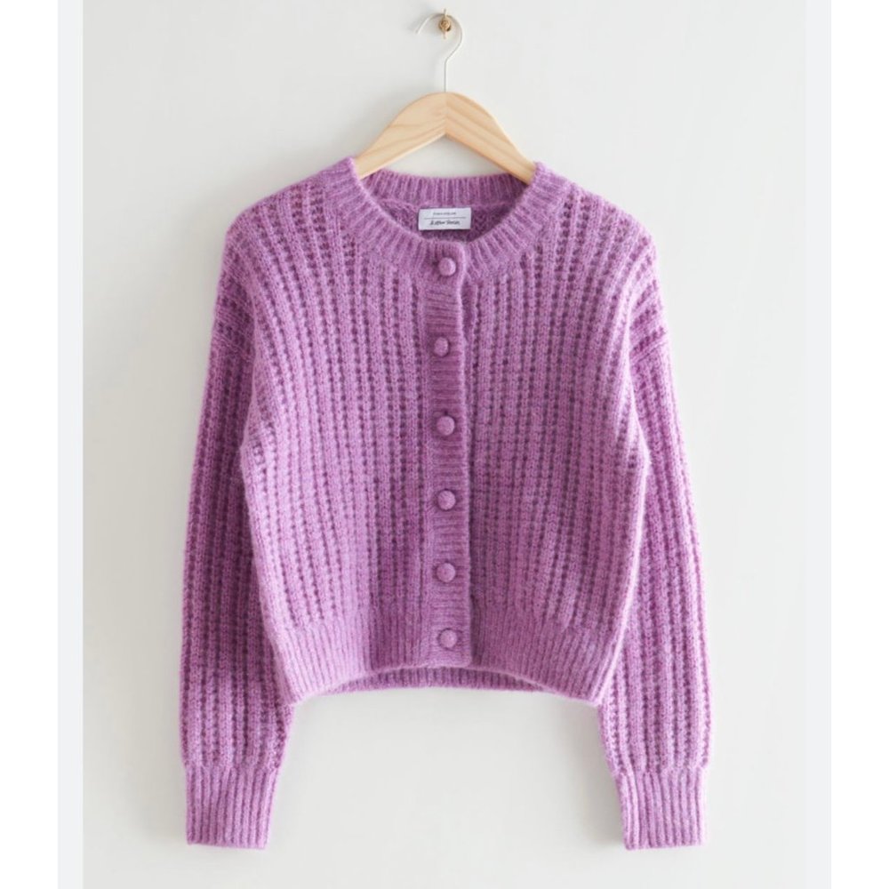& Other Stories | Chunky knit cardigan lilac purple metallic small alpaca blend